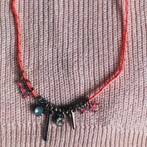 Pink Beaded Charm Necklace with Silver Accents